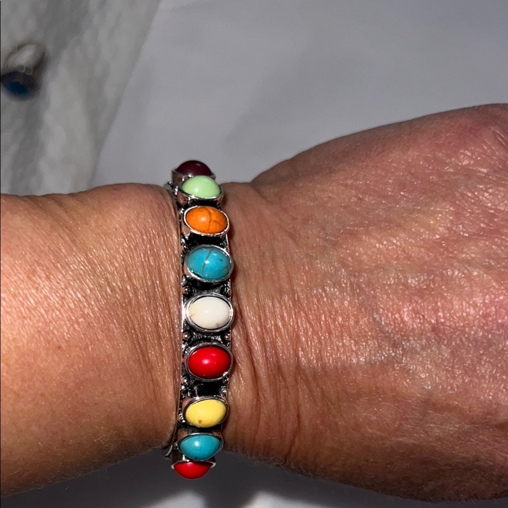 Red and Blue Beaded Bohemian Bracelet